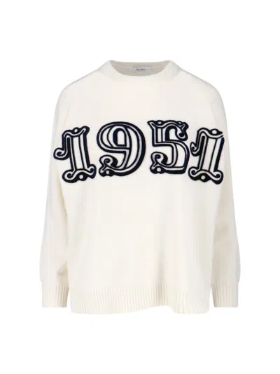 Max Mara White Cashmere-wool Blend Sweater With Logo Embroidery