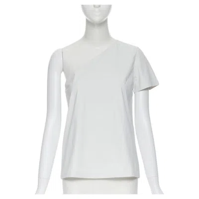 Pre-owned Max Mara White Coated Cotton One Shoulder Asymmetric Top S
