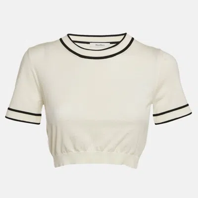 Pre-owned Max Mara White Cotton Knit Round Neck Cropped Top M