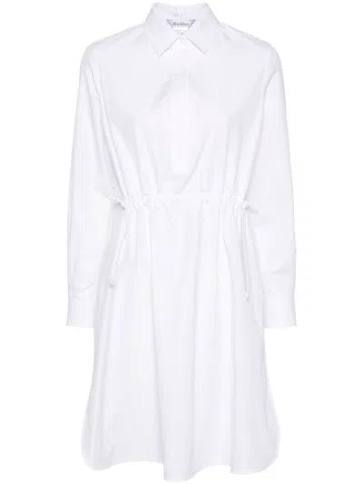 Max Mara White Cotton Midi Shirtdress With Classic Collar And Adjustable Drawstring Waist
