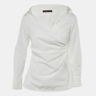 Pre-owned Max Mara White Cotton Ruched Asymmetric Top S