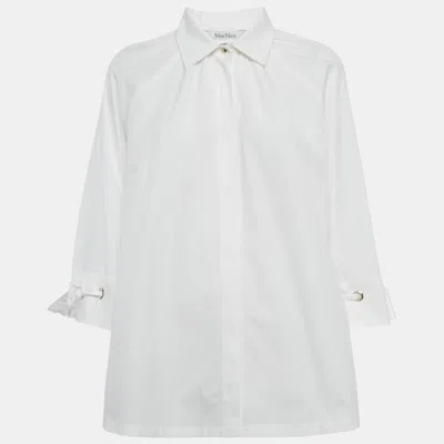 Pre-owned Max Mara White Cotton Sleeve Tie Detail Blouse L