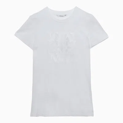 Max Mara Cotton T-shirt With Embroidered Logo In Bianco Ottico