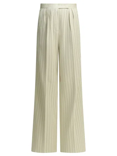 Max Mara White Cotton Tailored Pinstripe Pants In Neutral
