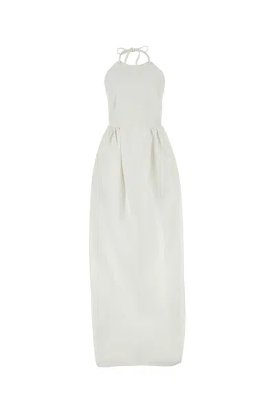 Max Mara Denim Dress Europa Slit Waist Neck In White