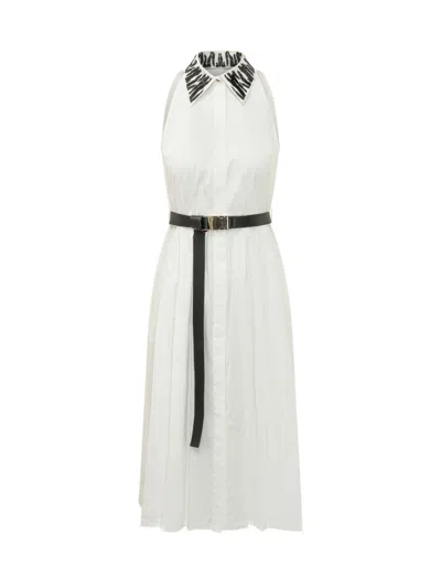 Max Mara White Embellished Shirt Collar Maxi Dress