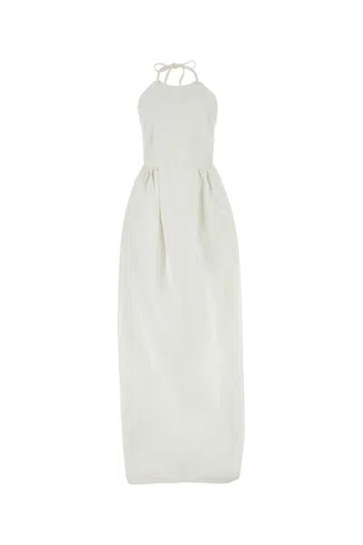 MAX MARA WHITE EUROPA CANVAS MAXI DRESS