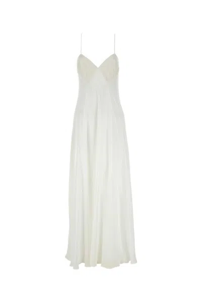 MAX MARA WHITE GEORGETTE CALMI LONG DRESS