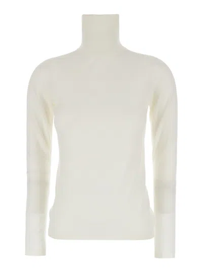 Max Mara White High Neck Sweater In Wool Woman