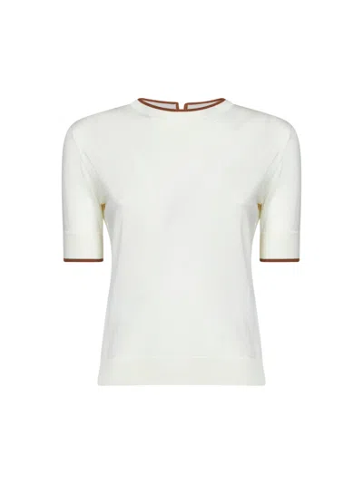 Max Mara White Knit Mstagenda Top With Contrasting Trim