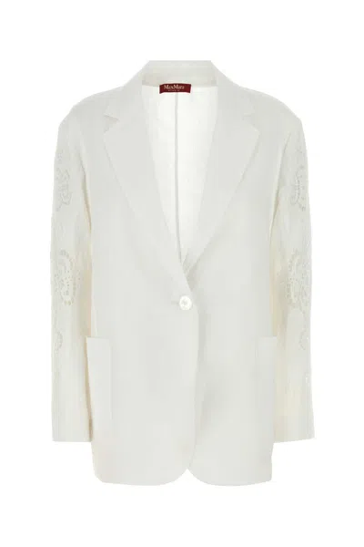 MAX MARA WHITE LINEN ANGIZIA BLAZER