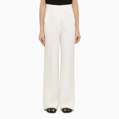 Max Mara White Linen Trousers In Blue