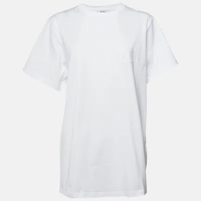 Pre-owned Max Mara White Logo Embroidered Cotton Crew Neck T-shirt M