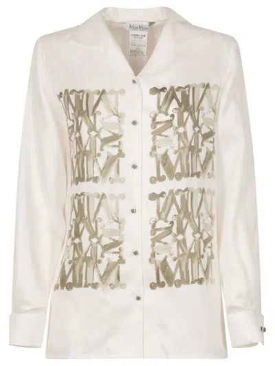 MAX MARA WHITE MONOGRAM-PRINT SILK SHIRT