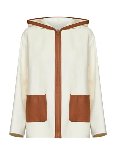 Max Mara White Mstcomica Short Hooded Coat In Nude