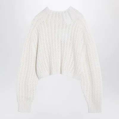 MAX MARA MAX MARA  WHITE PERFORATED WOOL AND CASHMERE SWEATER