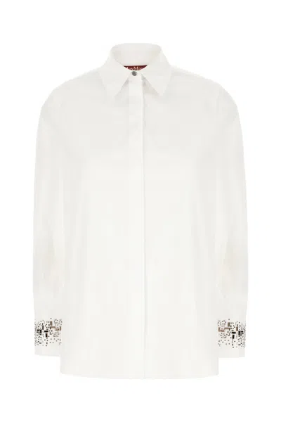 Max Mara White Poplin Shirt In Bianco Lana