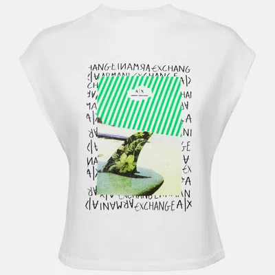 Max Mara White Printed Cotton Knit Crew Neck Crop Top