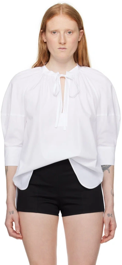 Max Mara Capri Puff-sleeve Cotton Top In White