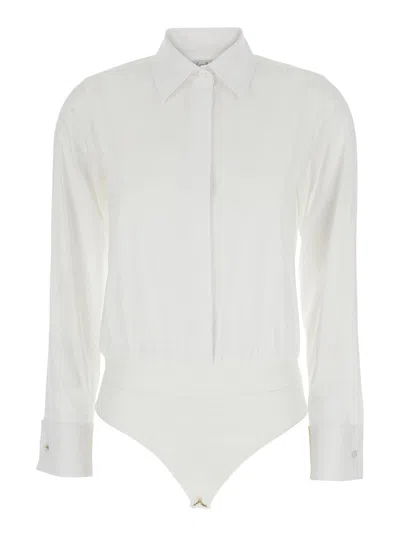 Max Mara White Shirt With Body Design And Hidden Button Closure In Cotton Woman