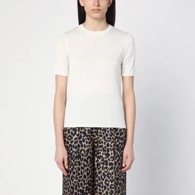 MAX MARA MAX MARA WHITE SILK AND CASHMERE CREW-NECK T-SHIRT