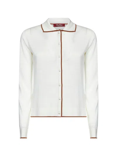 Max Mara White Silk And Wool Knit Msttarga Cardigan