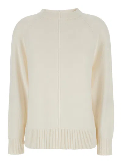 Max Mara White Solid Crew Neck Sweater In Multi