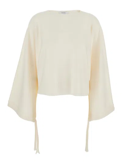 Max Mara White Solid Round Neck Sweater In Neutral