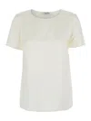 Max Mara White Solid Round Neck Top In White