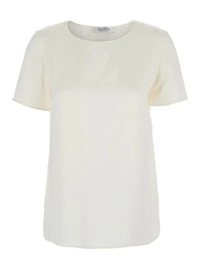 Max Mara White Solid Round Neck Top