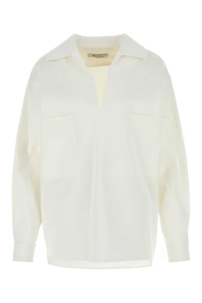 Max Mara Collar Detail Stretch Cotton Blouse In White