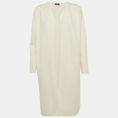 Max Mara White Stretch Knit Open Front Long Cardigan
