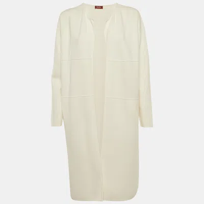 Max Mara White Stretch Knit Open Front Long Cardigan In Animal Print