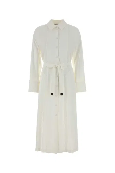 Max Mara White Stretch Linen Blend Nordica Shirt Dress In Neutral
