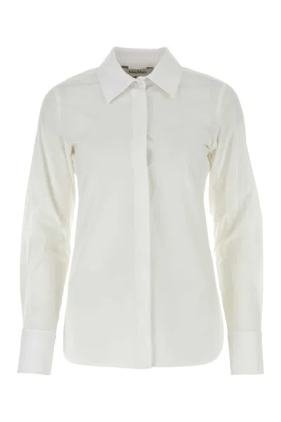 Max Mara White Stretch Poplin Shirt In Bianco