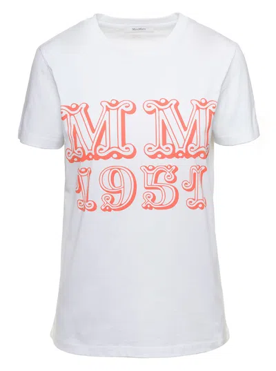 Max Mara White T-shirt With Logo Print On The Chest In Cotton Woman