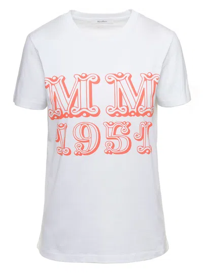 Max Mara White T-shirt With Logo Print On The Chest In Cotton Woman In Orange