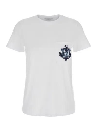 Max Mara White T-shirt With Logo Printed On The Chest In Cotton Woman