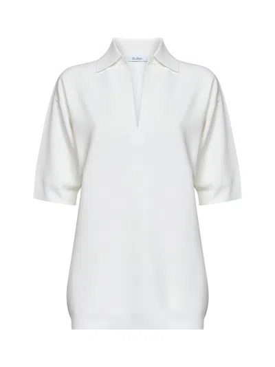 Max Mara White Viscose Crepe Mxmalpino Long Polo Shirt
