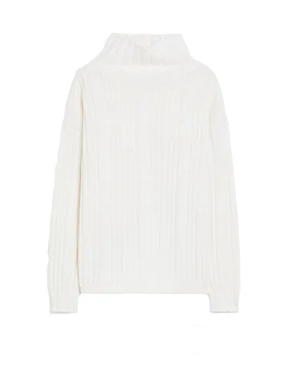 MAX MARA WHITE VITALBA WOOL POLO-NECK JUMPER