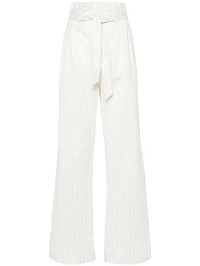 Max Mara Xero Pinstriped Cotton And Silk-blend Wide-leg Pants In White