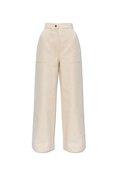 Max Mara Button Detailed Wide Leg Trousers In White