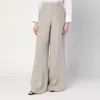 Max Mara Wide Beige Trousers In Linen Canvas In Beige