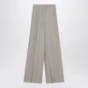 Max Mara Wide Beige Trousers In Linen Canvas Women In Gray