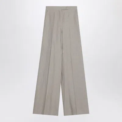 Max Mara Wide Beige Trousers In Linen Canvas