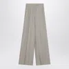Max Mara Wide Beige Trousers In Linen Canvas In Gray