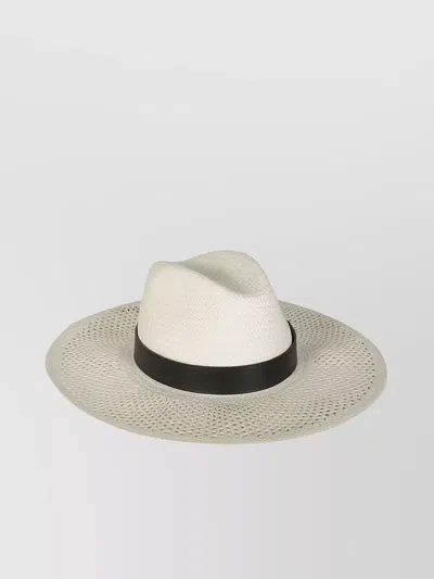 Max Mara Wide Brim Ribbon Woven Texture Hat In White