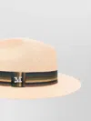 Max Mara Wide Brim Straw Hat With Ribbon Band In Neutral