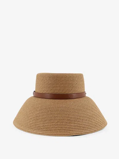 Max Mara Wide-brimmed Hat With Metal Logo On The Front In Sand