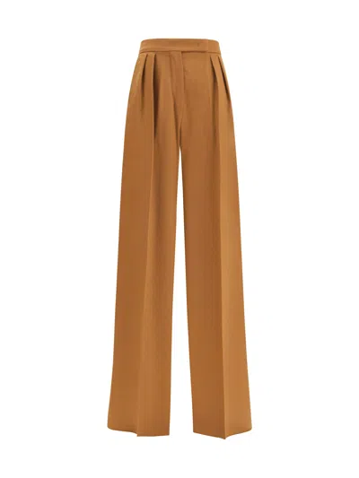 Max Mara Wide Camel Drap Pants In Brown